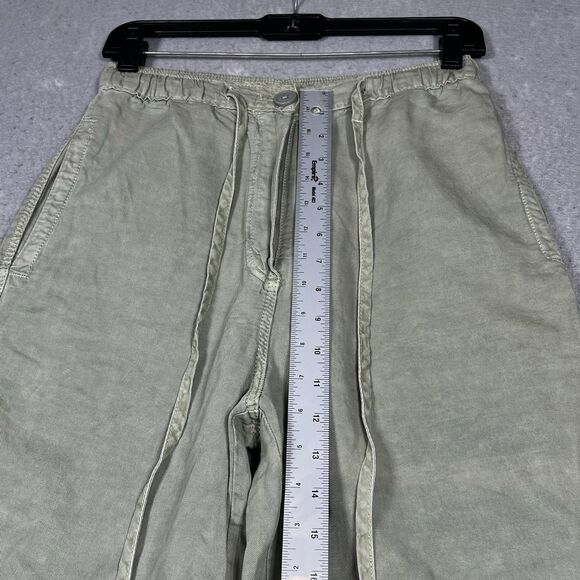 Zara Pants Womens Small Green Linen Blend Elastic Waist Drawstring Relaxed Fit - Picture 6 of 11